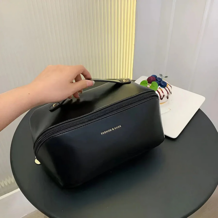 Waterproof BeautyGuard travel cosmetic bag for women, secure storage for makeup & toiletries.