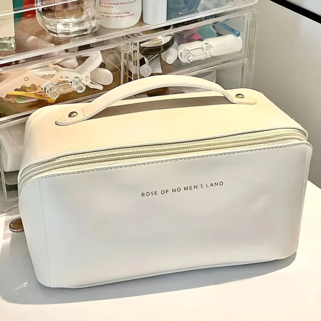 Stylish women's waterproof travel cosmetic bag for organized beauty essentials on the go.