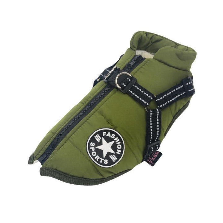 Pet rain jacket: waterproof dog coat with reflective strap, perfect for rainy day walks.