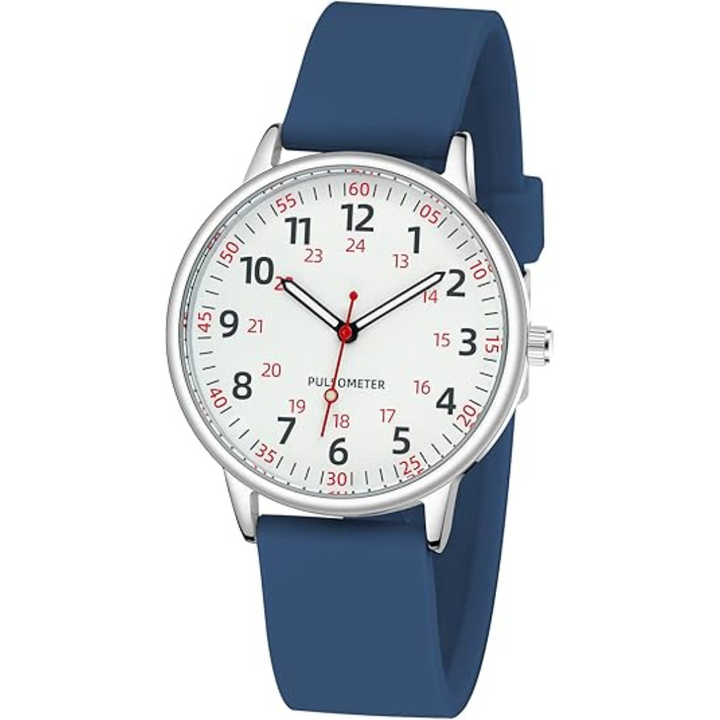 Professional unisex nurse watch, waterproof, silicone strap, clear analog display for medical use.