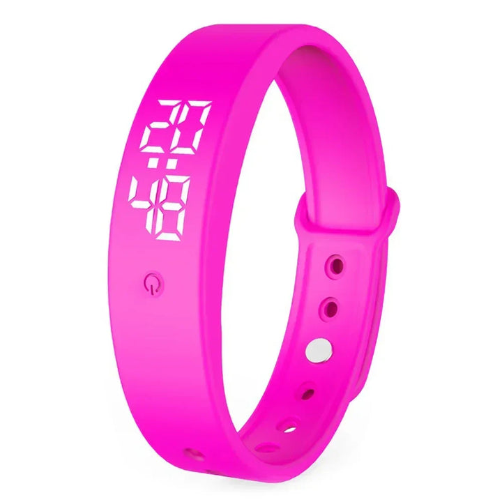 Digital display of a waterproof smartwatch showing heart rate monitor & activity tracker data for health.