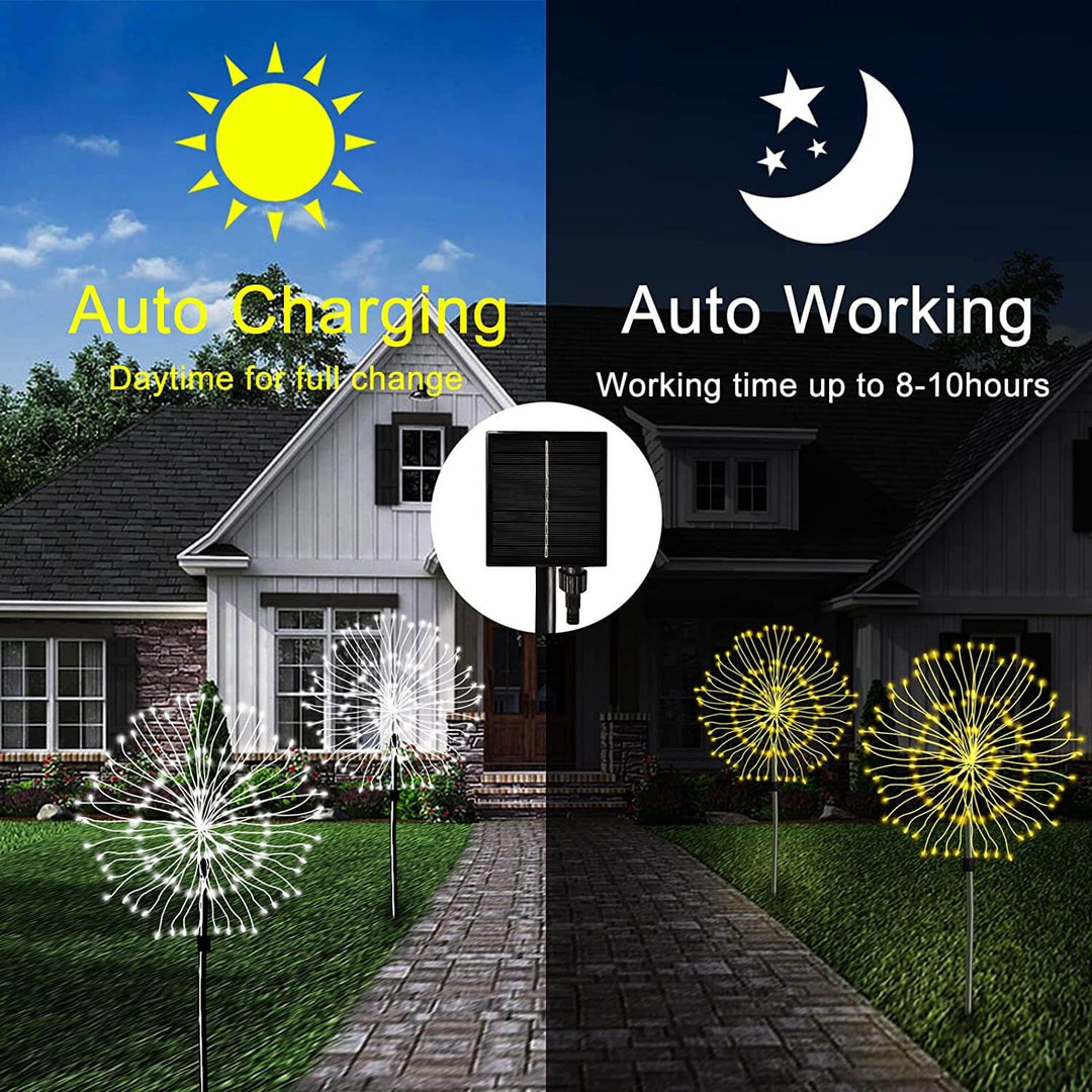 Waterproof solar LED firework garden lamp for vibrant outdoor pathway and yard decor.
