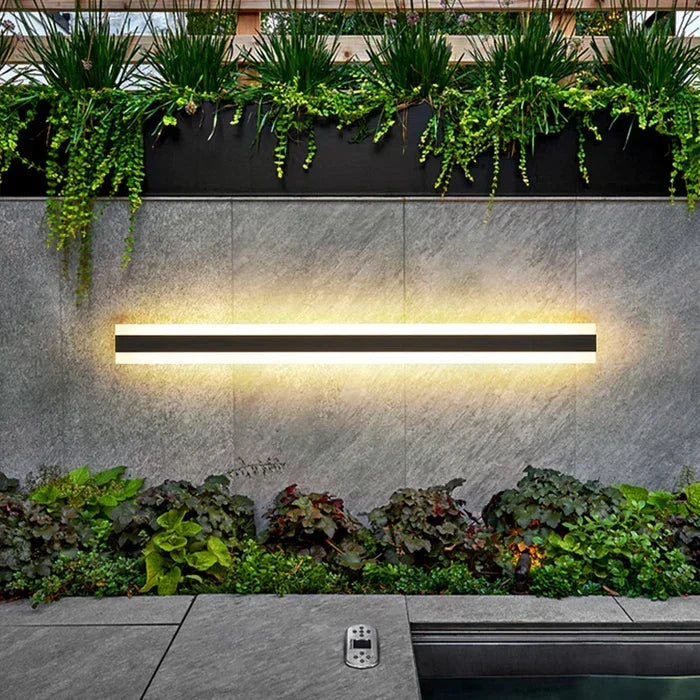 Weatherproof LED garden wall lamp, black finish, ideal for patio lighting, durable outdoor home decor.