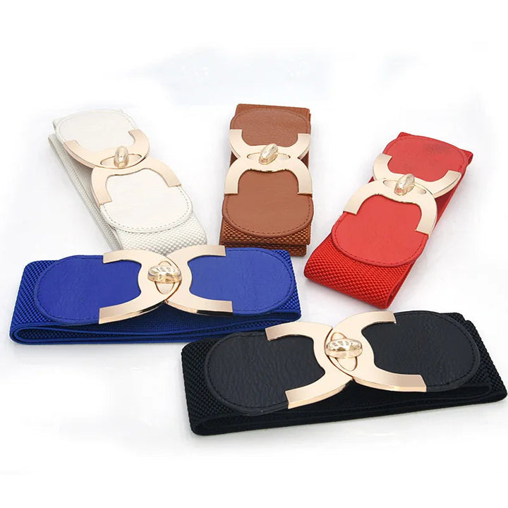 Stylish wide Parisian Chic women's belt, crafted from high-quality PU leather. An elegant waist fashion accessory.