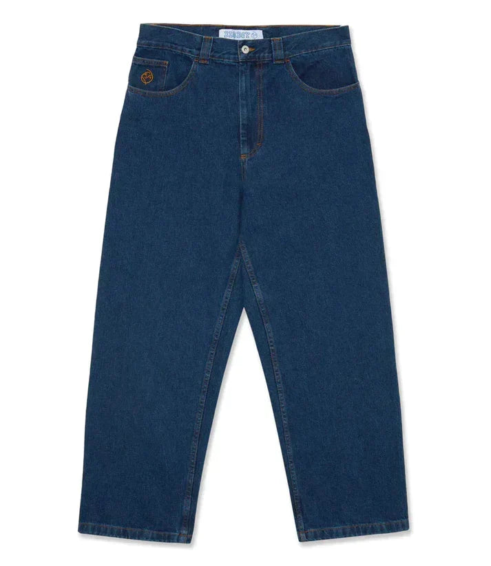 Men's wide leg streetwear jeans in dark wash, perfect for urban fashion & comfortable loose fit style.