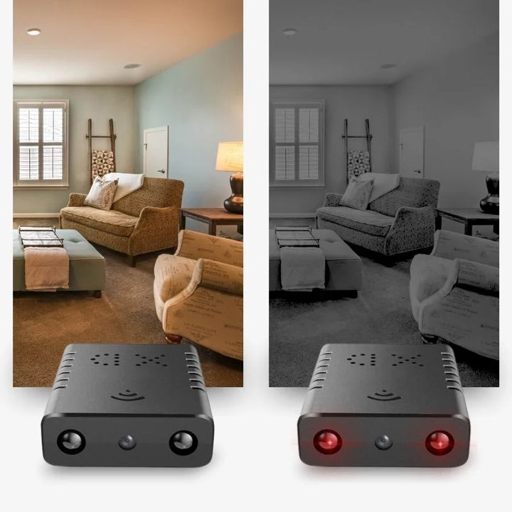 Mini WiFi camera with HD video & audio monitoring, accessible via phone for discreet surveillance.