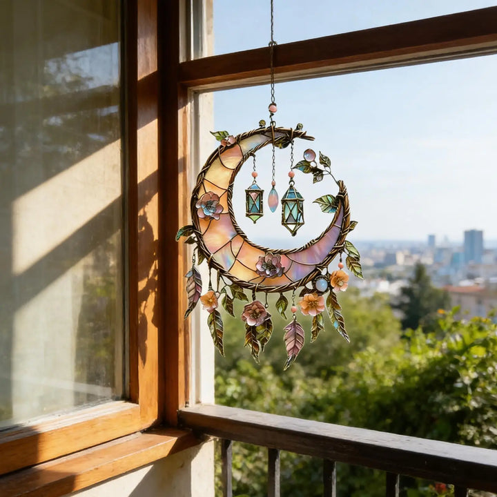 Unique Highland cattle sun catcher, a beautiful celestial art wall hanging and light catcher for windows.
