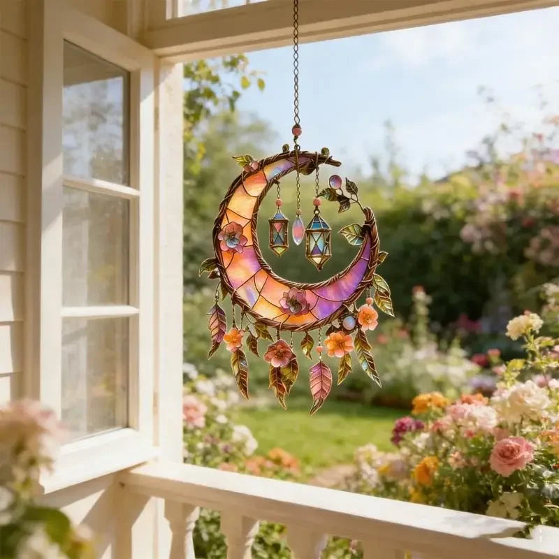 Boho sun catcher, a magical window decoration with Highland cattle details, perfect for home accents.