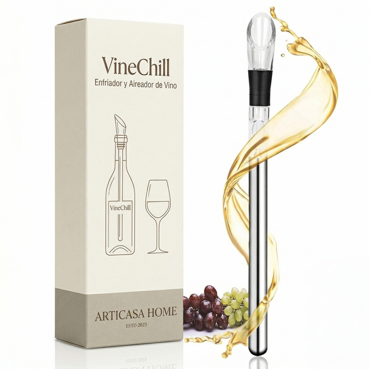 Stainless steel wine chiller & aerator set. Maintain perfect wine temperature. Ideal wine accessory gift.
