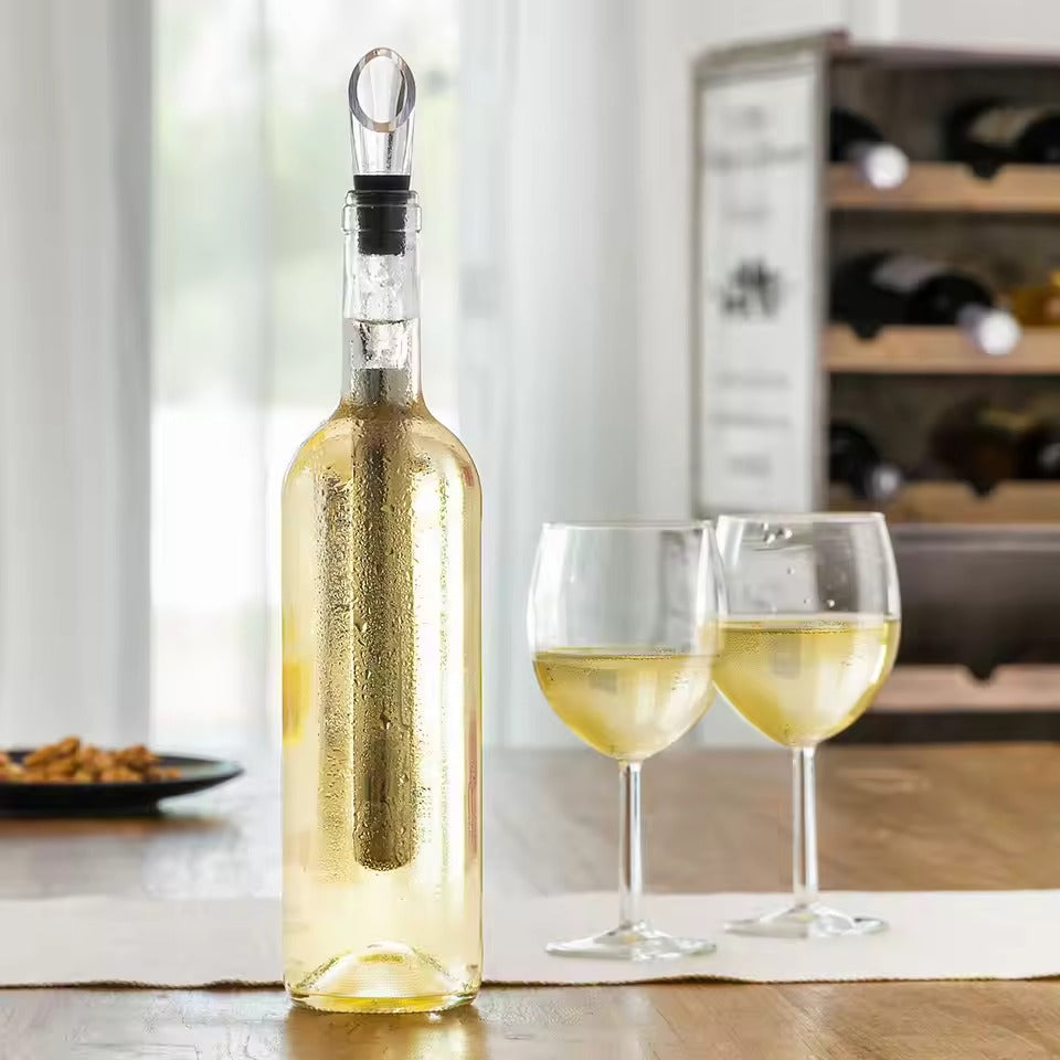 Stainless steel wine chiller & aerator. Cools wine and enhances flavor. Essential wine accessory.