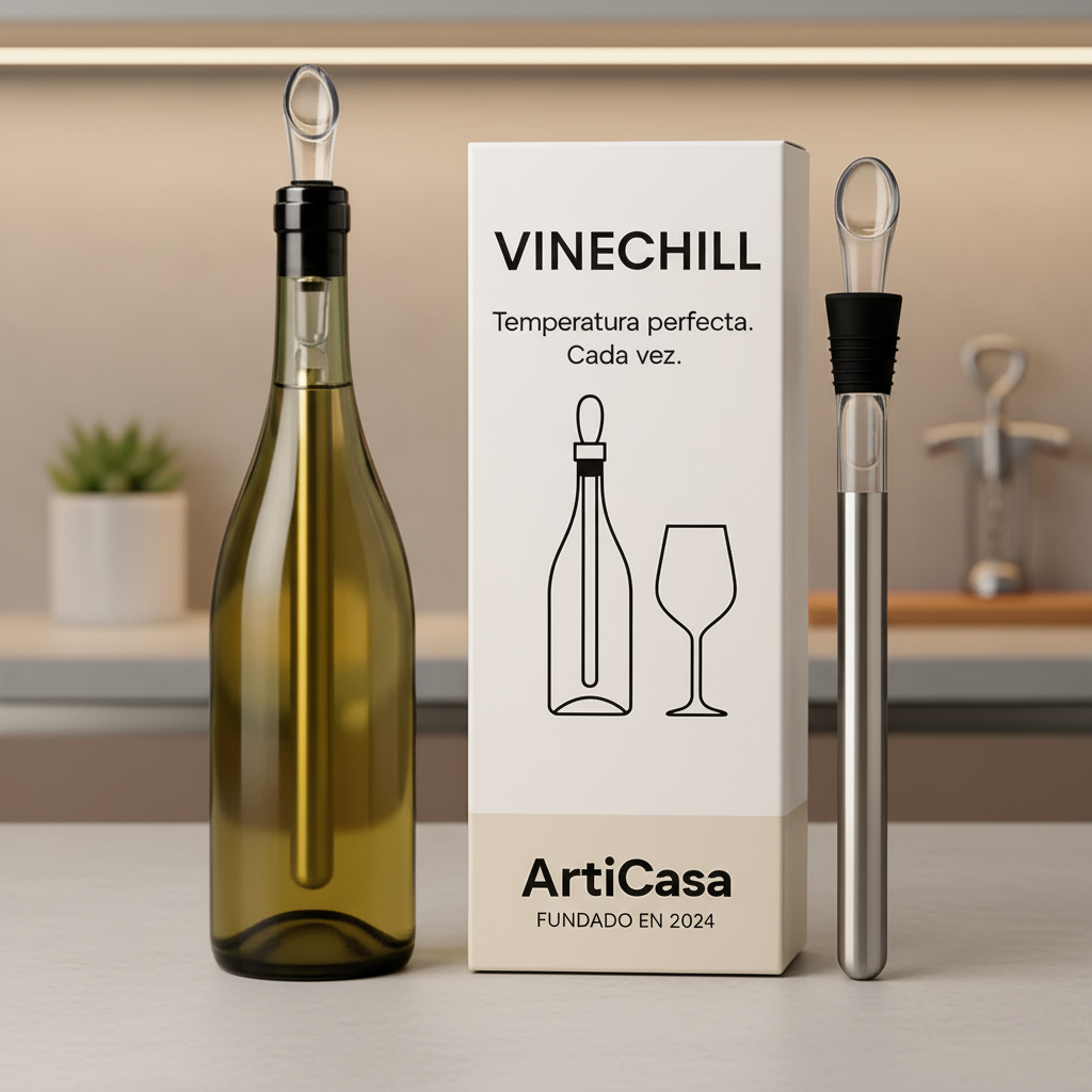 Modern stainless steel wine chiller and aerator, essential barware for wine lovers. Ideal wine accessory gift.
