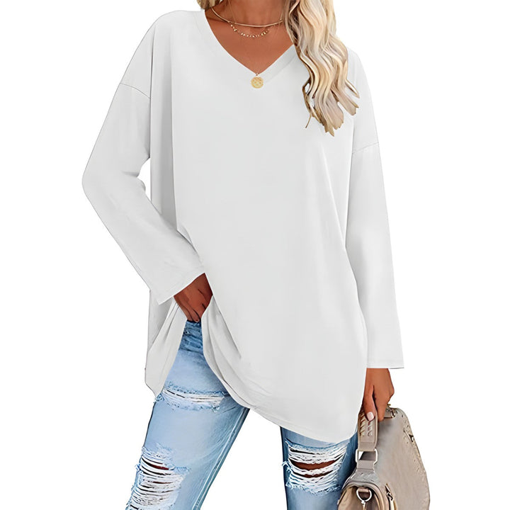 Elegant women's V-neck long sleeve tunic. Relaxed fit, ideal for everyday casual style & comfort.
