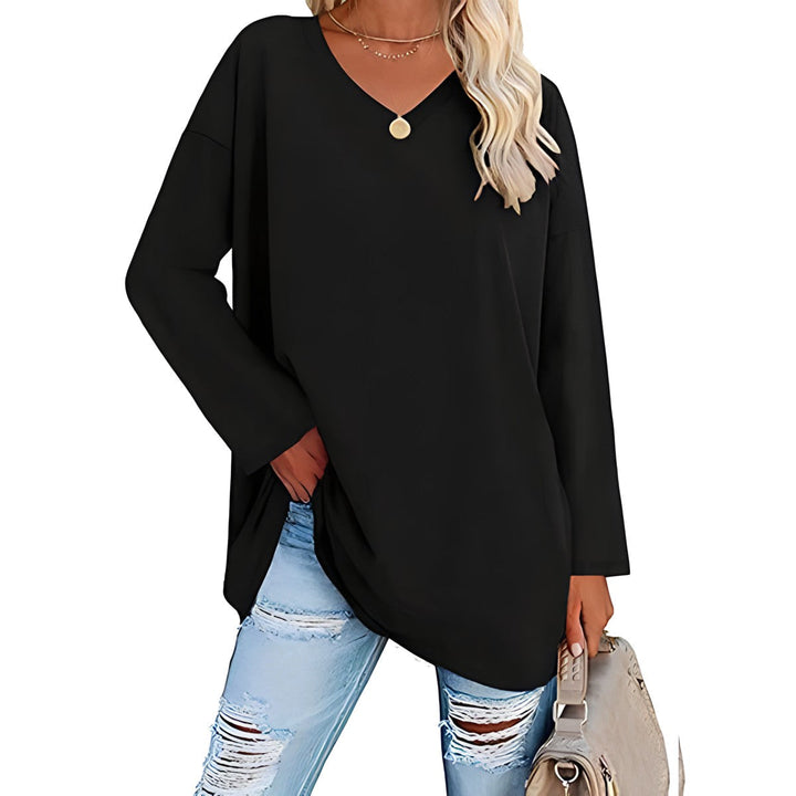 Women's V-neck long sleeve tunic. Must-have comfortable casual top for versatile daily fashion.
