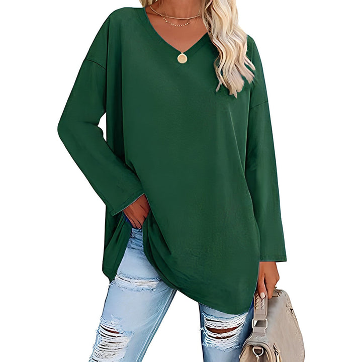 Classic women's V-neck long sleeve tunic. Versatile, casual top for comfortable daily fashion.