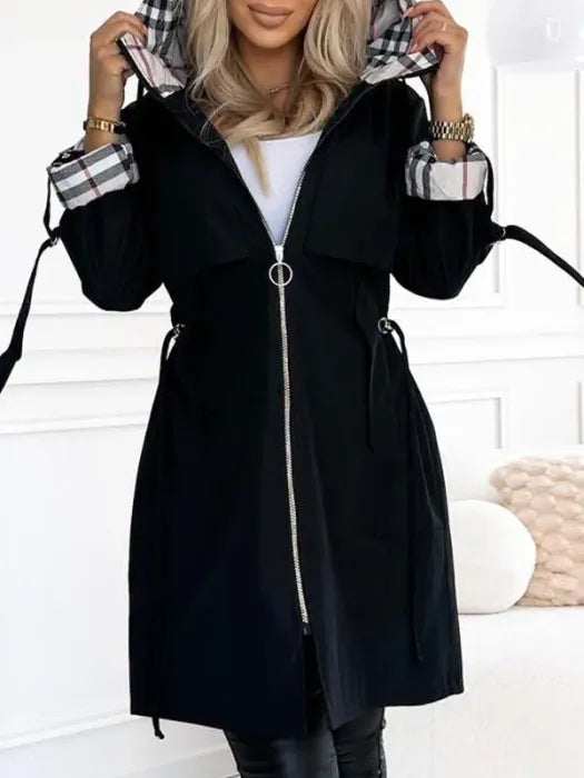 Warm women's long hooded zip coat. Cozy winter jacket for ultimate cold weather protection and stylish comfort.