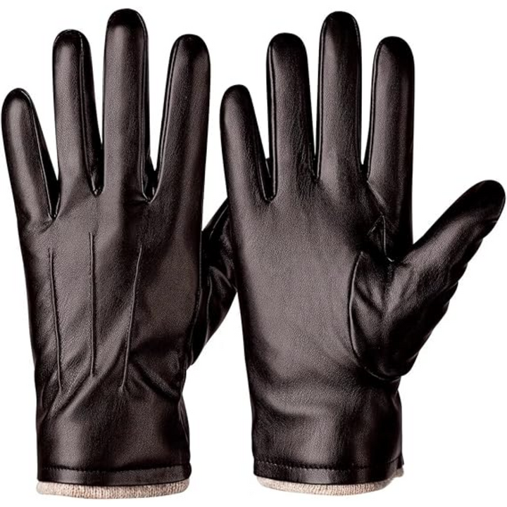 Warm men's winter leather gloves, insulated for cold weather, with responsive touchscreen fingers for daily use.