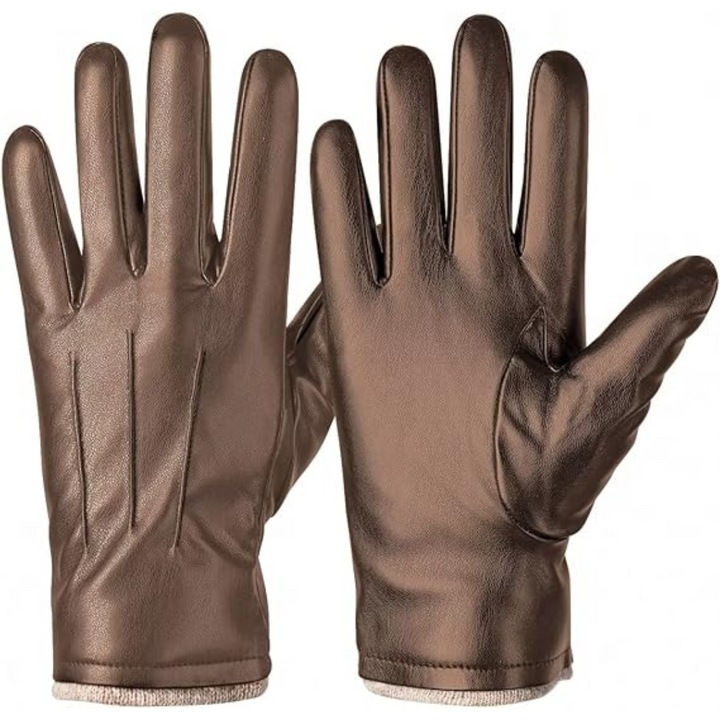 Stylish men's black leather driving gloves with touchscreen fingers, ideal for winter warmth & convenience.