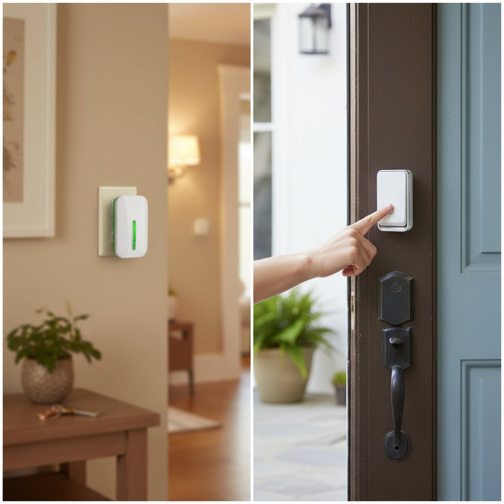 Durable waterproof wireless doorbell system. Provides easy install home security & reliable entryway monitoring.
