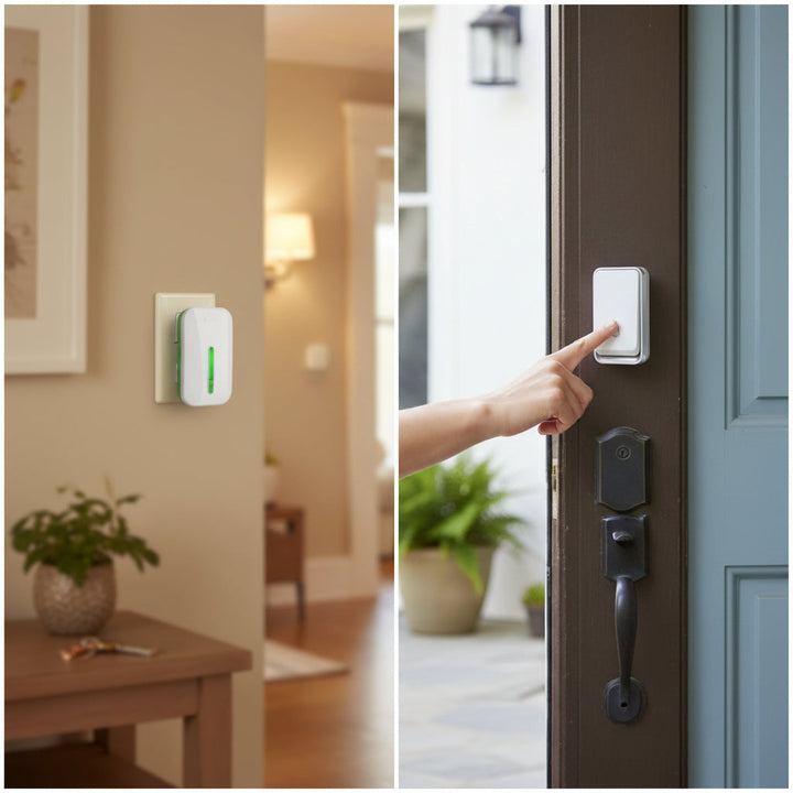 Durable waterproof wireless doorbell system. Provides easy install home security & reliable entryway monitoring.