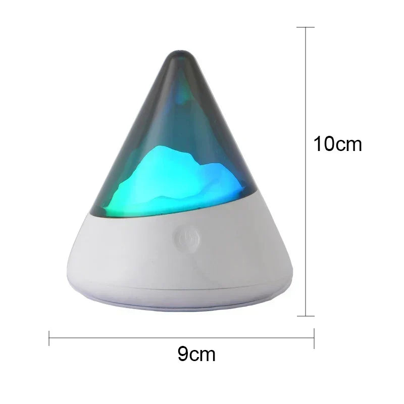 Rechargeable LED Iceberg mood lamp, IceGlow, creating a soothing and portable light ambiance for bedrooms.