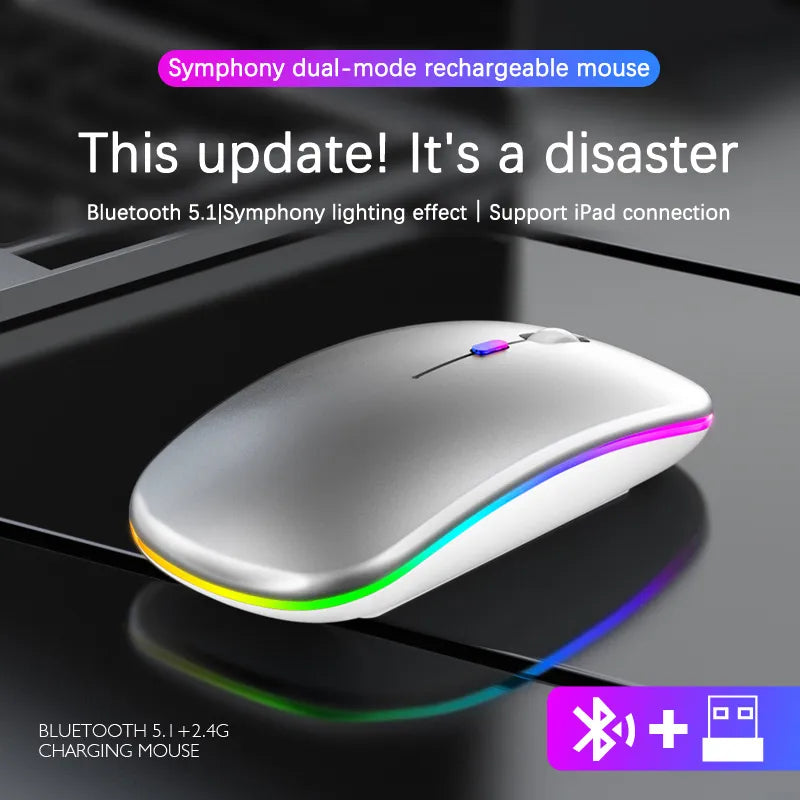 High-performance wireless rechargeable LED mouse, ergonomic design for PC & laptop, smooth control.