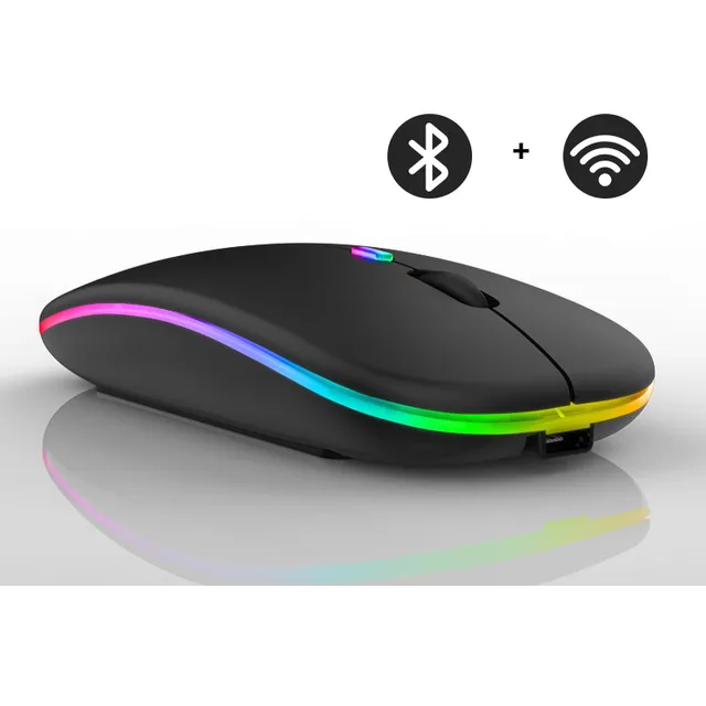 Ergonomic wireless LED mouse with silent clicks, rechargeable battery for comfortable computing.