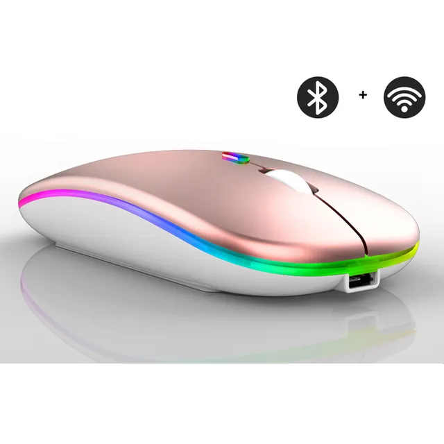 Rechargeable wireless LED mouse for computers, no batteries needed, perfect PC accessory.