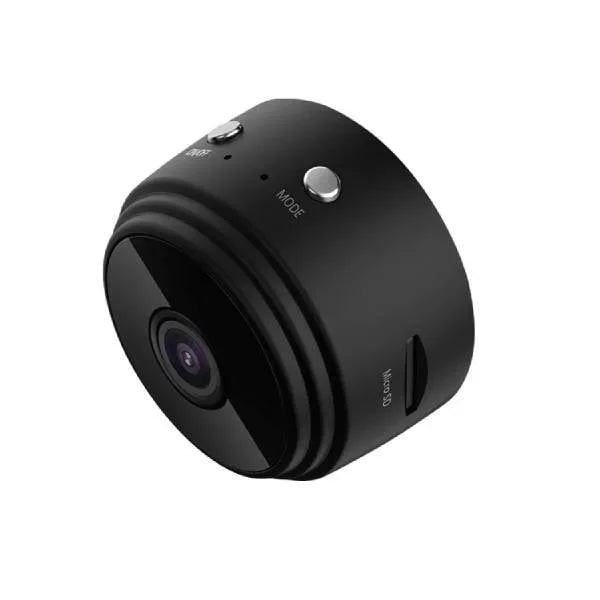Discreet wireless camera for home security, featuring night vision and easy mounting via magnetic stand.