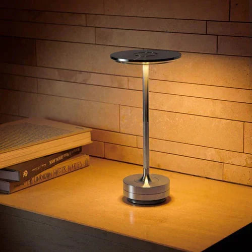 Stylish rechargeable lamp, USB compatible, offers dimmable, portable, wireless light for any space.