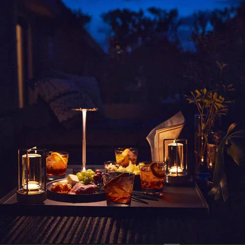 Sleek GlowBeam wireless lamp, rechargeable and dimmable, enhancing desk or table aesthetics.