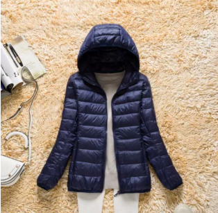 Lightweight women's hooded puffer jacket, quilted design. Essential for fall & winter warmth, casual style.