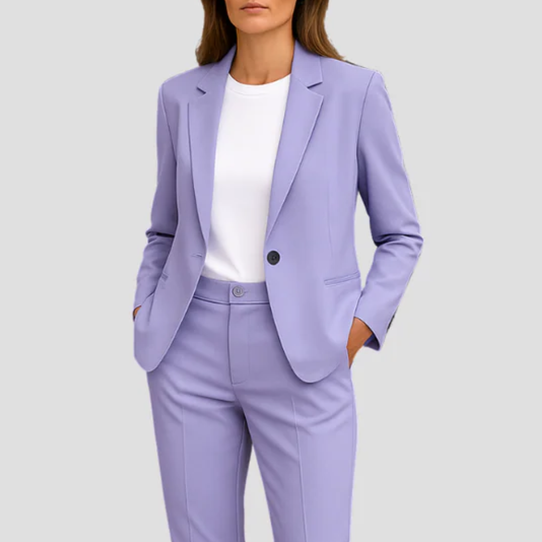 Women's stylish blazer & trousers suit. Versatile two-piece ensemble for office, business, or any chic occasion.