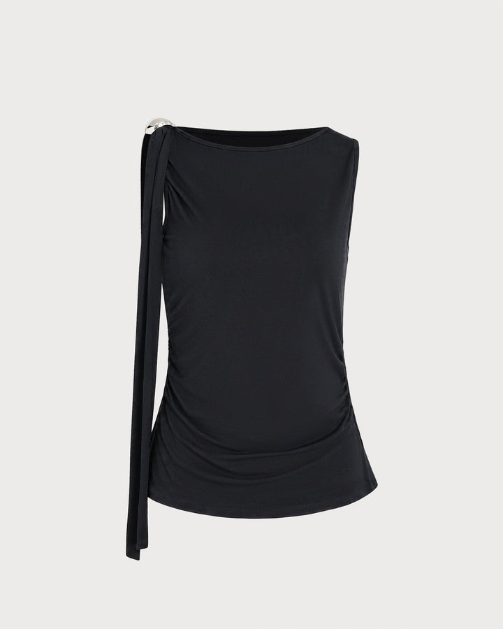 Comfortable sleeveless boat neck wrap tank top for women, essential summer style.