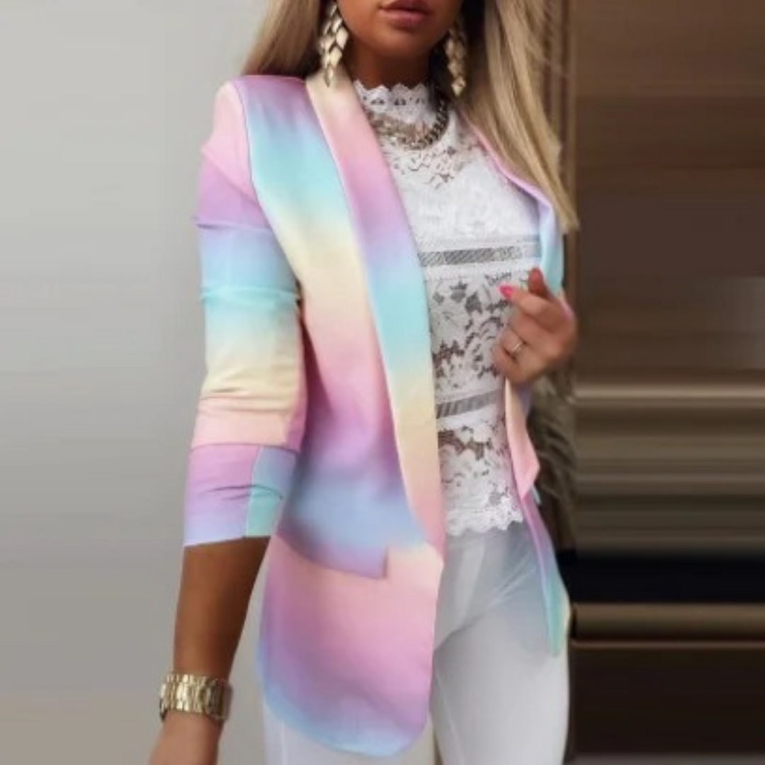 Effortlessly stylish women's printed blazer with a sharp lapel, enhancing any outfit with its chic design.