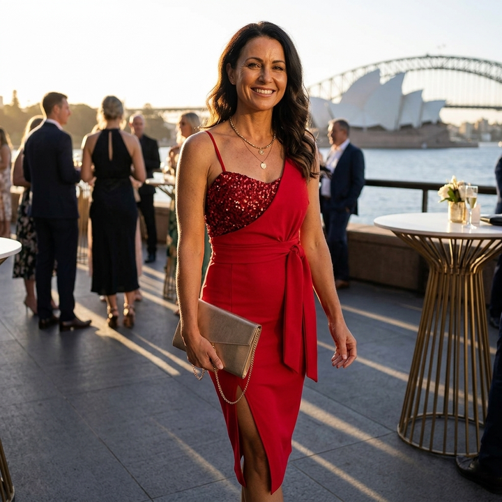 Glamorous sequin bodycon midi dress for women, featuring a stylish slit, ideal for evening wear.