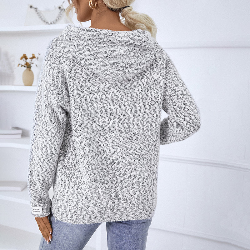 Stylish women's zip-up hooded cardigan, ideal for casual layering in spring & fall.