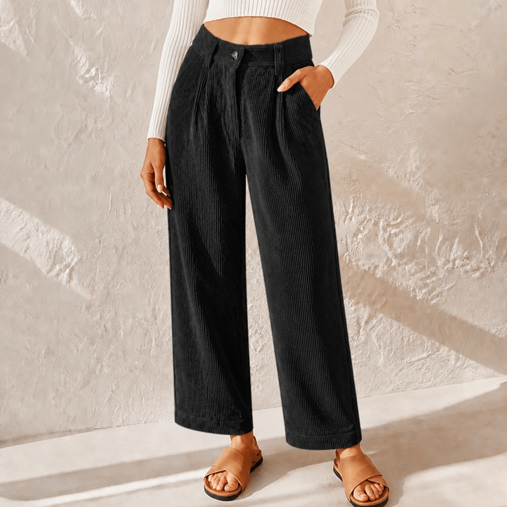 Versatile women's high-waist wide-leg corduroy pants. Textured design provides stylish and comfortable everyday wear.