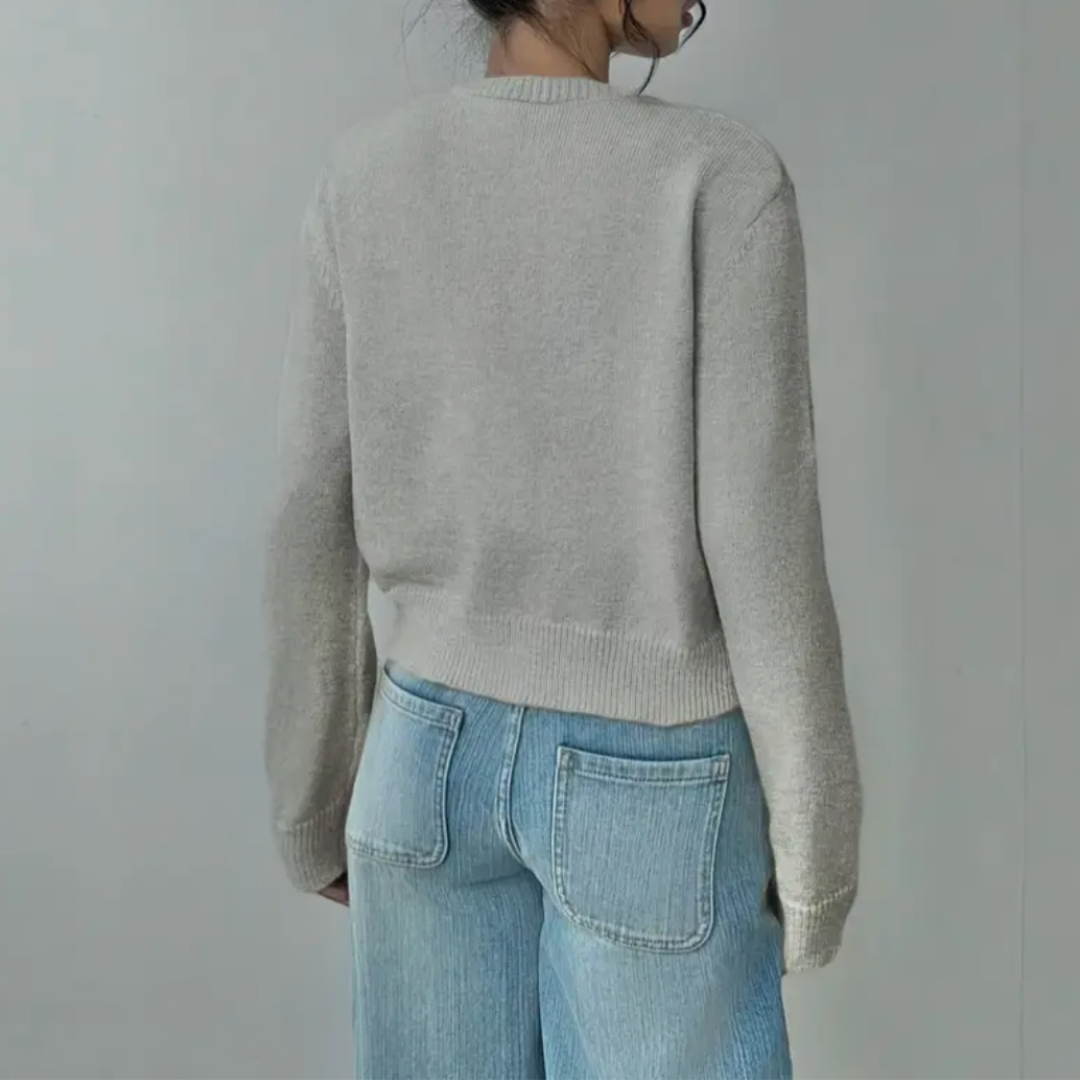 Women's long sleeve cropped cardigan with ribbed trim, a chic button-up top for any season.