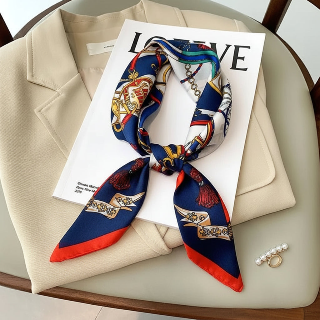 Women's elegant scarf styled with an outfit, a perfect fashion accessory for a timeless look.
