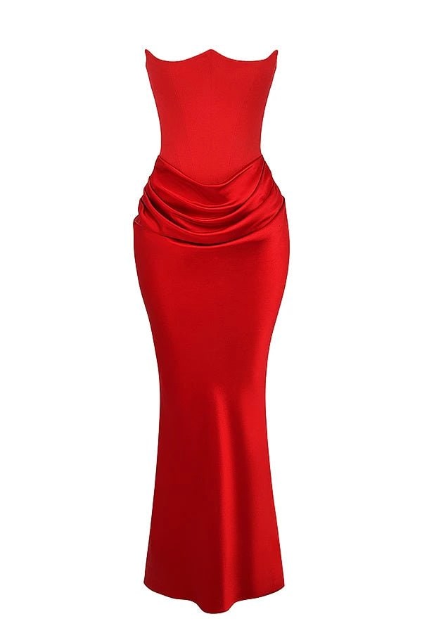 Classy women's formal corset dress, a beautiful strapless gown for evening events, proms, and galas.
