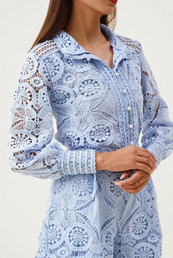 Elegant women's co-ord style formal playsuit with puff sleeves & button front, ideal for professional attire.