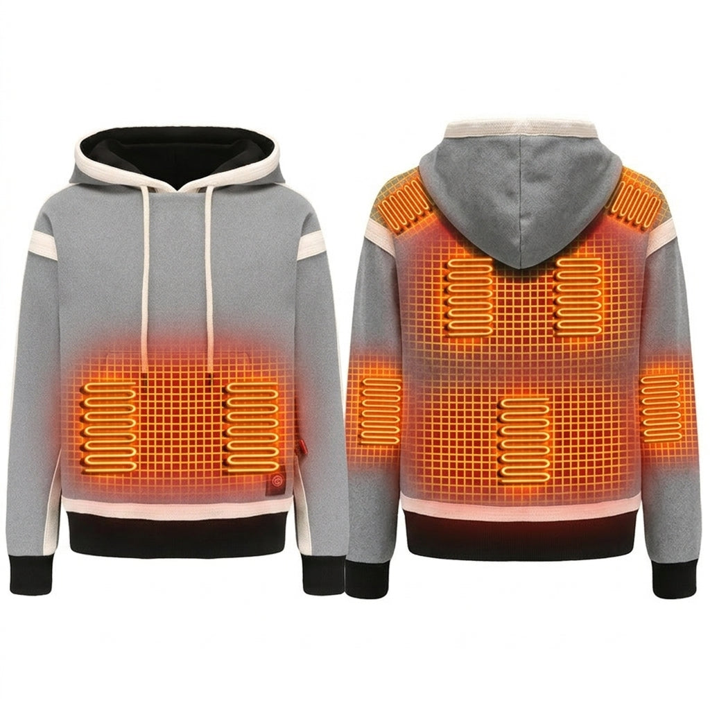 Stylish women's hooded heated jacket, perfect for layering & keeping warm in winter conditions.