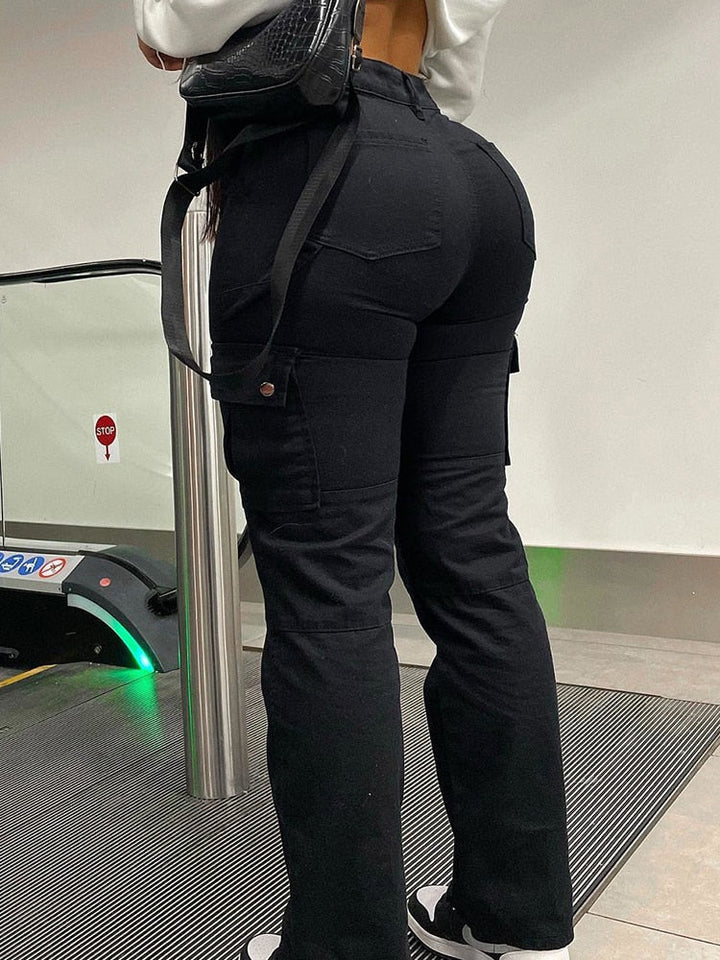 Women's high waist straight leg cargo pants, versatile & chic for everyday casual wear.