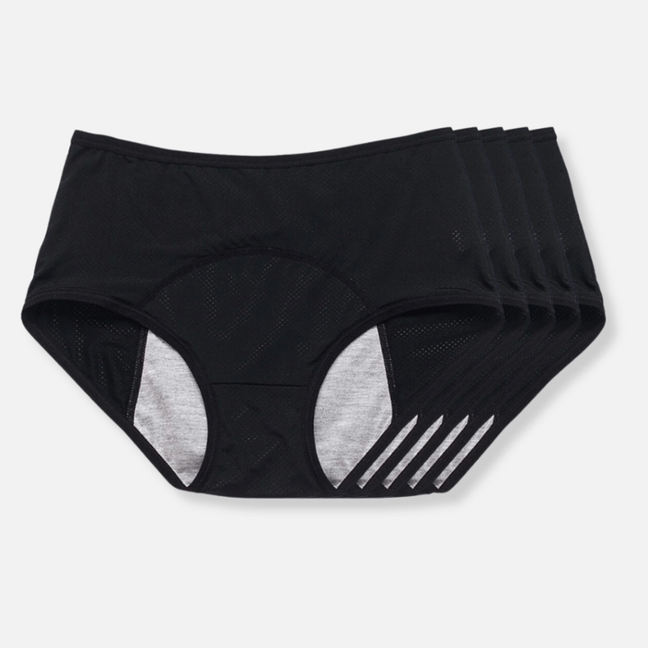 Multi-pack women's absorbent underwear, leak-proof for comfortable and discreet daily protection.