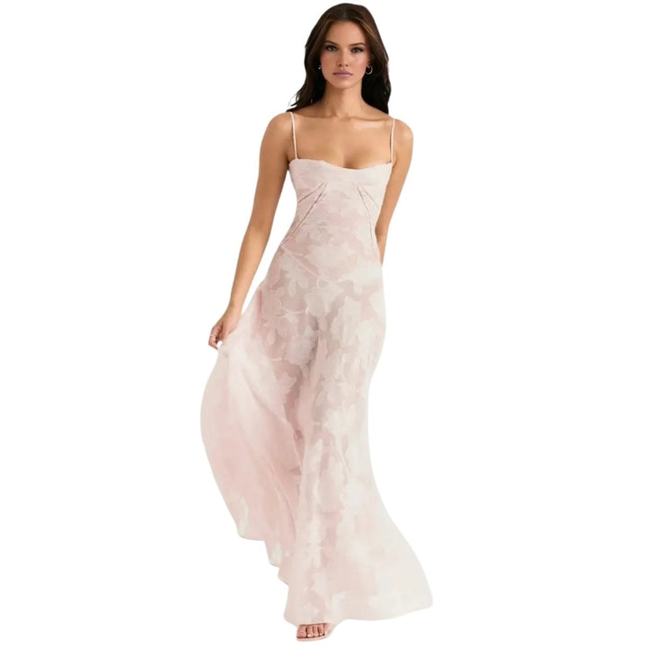 Beautiful women's formal evening gown, a long maxi dress with elegant spaghetti straps for parties.