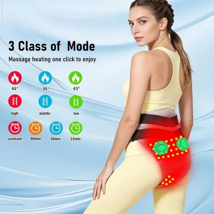 Portable heated pad for menstrual cramps featuring vibration massage & red light therapy for women's comfort.
