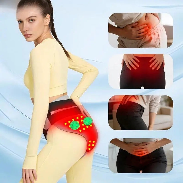 Relieve back pain with this women's wearable heating pad. Features heat, vibration massage, & red light therapy.
