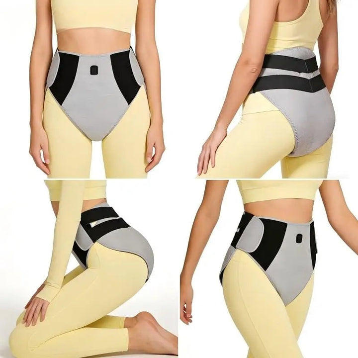 Comfortable women's heating pad, designed for targeted relief of menstrual cramps & lower back pain. Wearable.