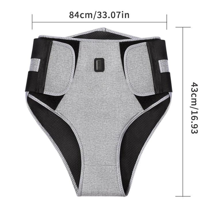 Wireless wearable heating pad providing vibration massage for women's menstrual cramp and back pain relief.