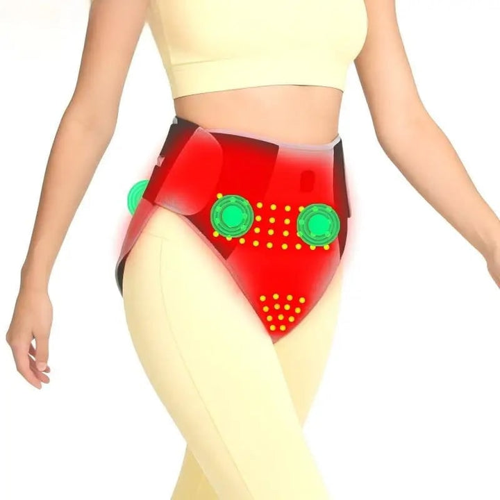Soft, wearable heated apparel for women, delivering soothing warmth and massage for menstrual cramps & back pain.